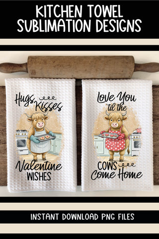 Valentine Highland Cows Sublimation Kitchen Towel Designs Sublimation Ewe-N-Me Designs 
