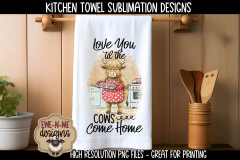 Valentine Highland Cows Sublimation Kitchen Towel Designs Sublimation Ewe-N-Me Designs 