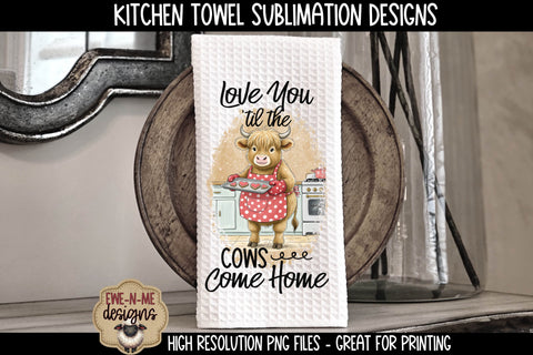 Valentine Highland Cows Sublimation Kitchen Towel Designs Sublimation Ewe-N-Me Designs 