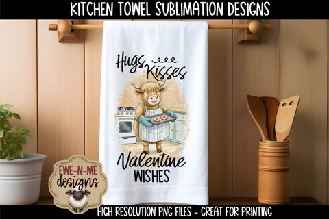 Valentine Highland Cows Sublimation Kitchen Towel Designs Sublimation Ewe-N-Me Designs 
