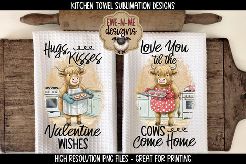 Valentine Highland Cows Sublimation Kitchen Towel Designs Sublimation Ewe-N-Me Designs 