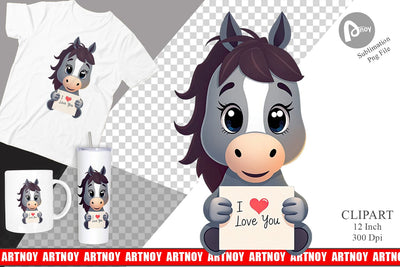 Valentine Horse Cartoon Clipart Sublimation artnoy 