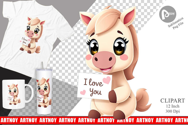 Valentine Horse Cartoon Clipart Sublimation artnoy 