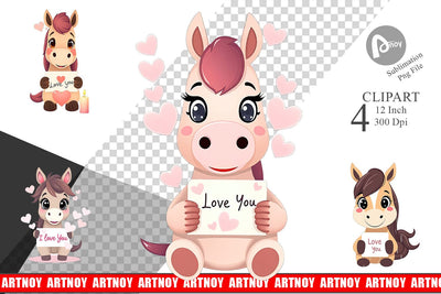 Valentine Horse Cartoon Clipart Sublimation artnoy 