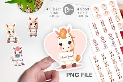 Valentine Horse Cartoon Sticker Sublimation artnoy 