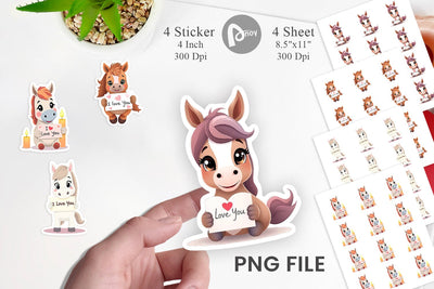 Valentine Horse Cartoon Sticker Sublimation artnoy 