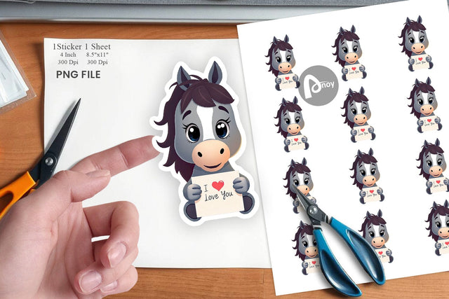 Valentine Horse Cartoon Sticker Sublimation artnoy 
