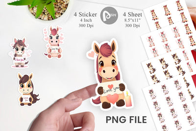 Valentine Horse Cartoon Sticker Sublimation artnoy 