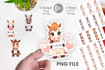 Valentine Horse Cartoon Sticker Sublimation artnoy 