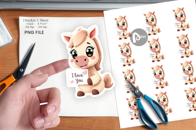Valentine Horse Cartoon Sticker Sublimation artnoy 
