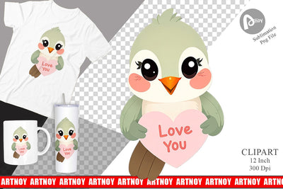 Valentine Hummingbird Cartoon Clipart Sublimation artnoy 
