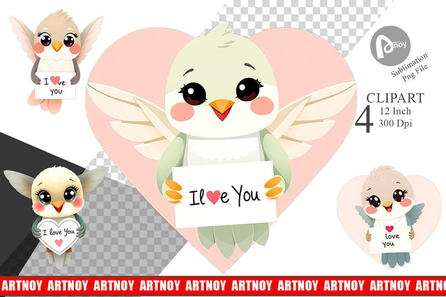 Valentine Hummingbird Cartoon Clipart Sublimation artnoy 