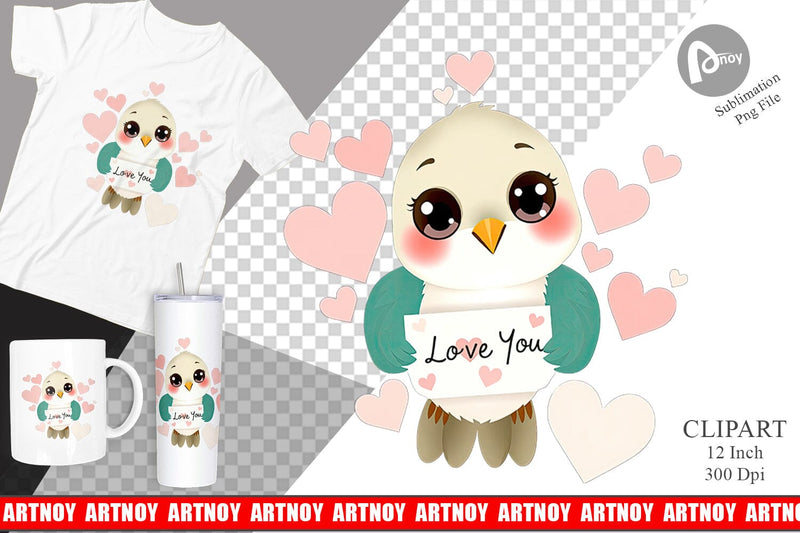 Valentine Hummingbird Cartoon Clipart Sublimation artnoy 