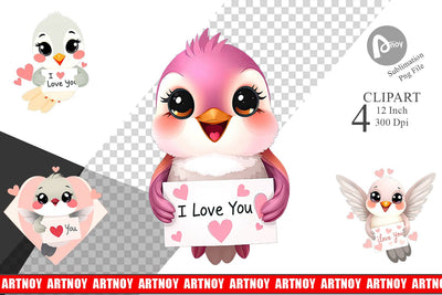 Valentine Hummingbird Cartoon Clipart Sublimation artnoy 