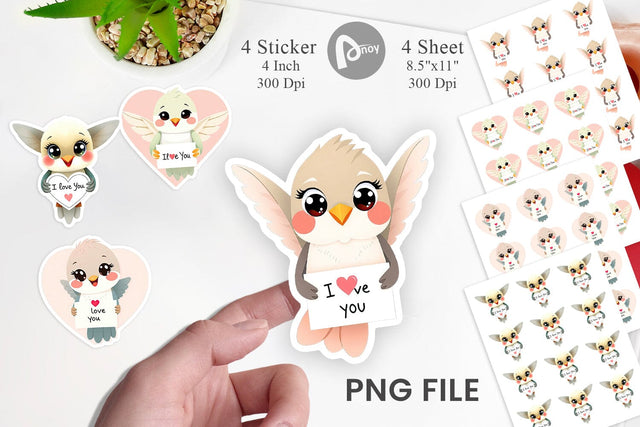 Valentine Hummingbird Cartoon Sticker Sublimation artnoy 