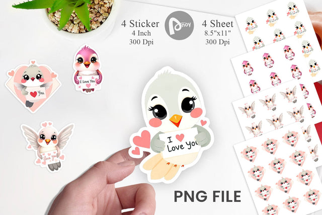 Valentine Hummingbird Cartoon Sticker Sublimation artnoy 