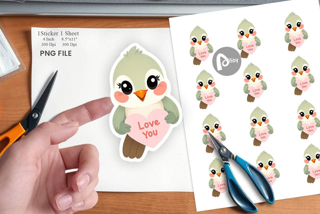 Valentine Hummingbird Cartoon Sticker Sublimation artnoy 
