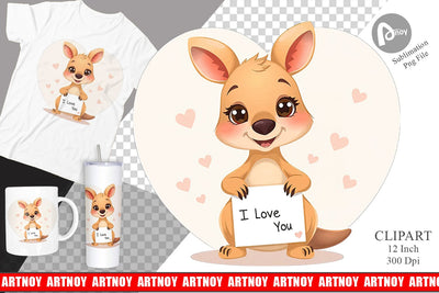 Valentine Kangaroo Cartoon Clipart Sublimation artnoy 