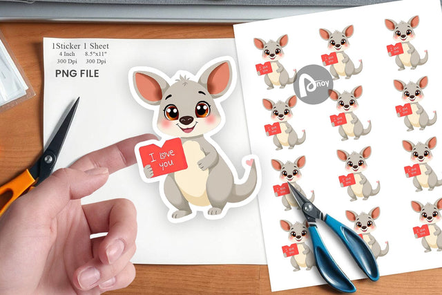 Valentine Kangaroo Cartoon Sticker Sublimation artnoy 