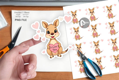 Valentine Kangaroo Cartoon Sticker Sublimation artnoy 