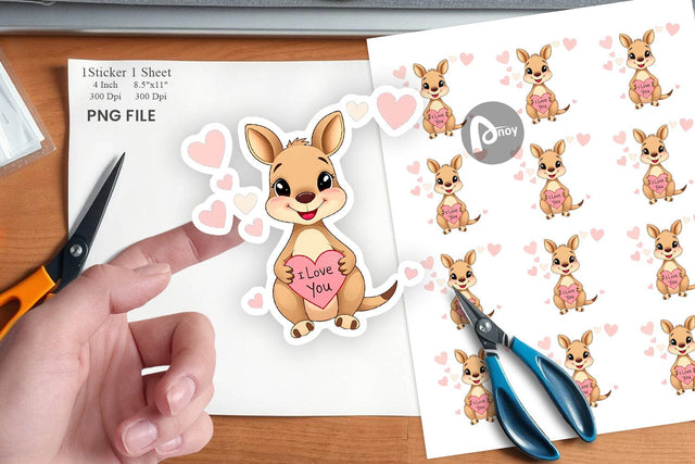 Valentine Kangaroo Cartoon Sticker Sublimation artnoy 