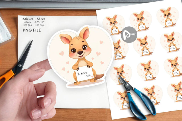 Valentine Kangaroo Cartoon Sticker Sublimation artnoy 