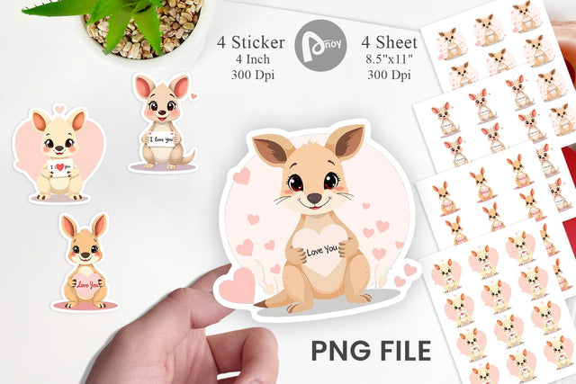 Valentine Kangaroo Cartoon Sticker Sublimation artnoy 