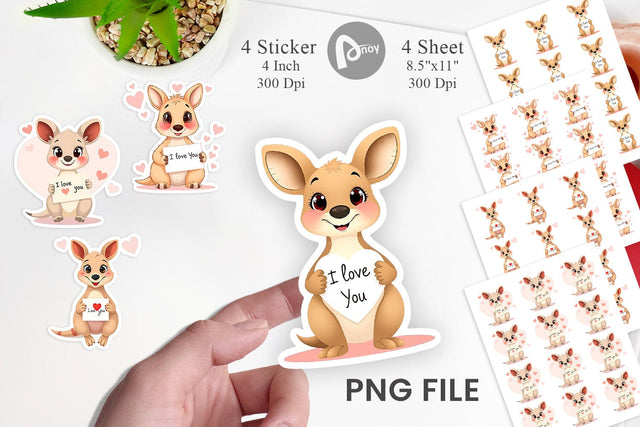 Valentine Kangaroo Cartoon Sticker Sublimation artnoy 