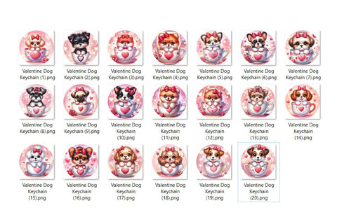 Valentine Keychain Bundle, Dog Round Keychain Sublimation Sublimation OrangeBrushStudio 