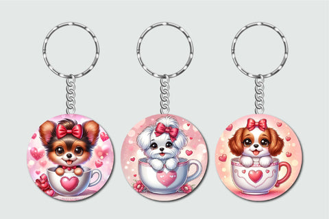 Valentine Keychain Bundle, Dog Round Keychain Sublimation Sublimation OrangeBrushStudio 