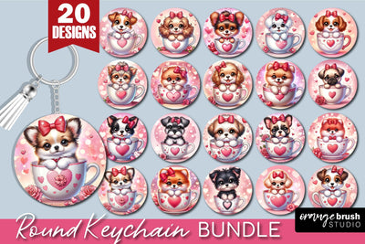 Valentine Keychain Bundle, Dog Round Keychain Sublimation Sublimation OrangeBrushStudio 