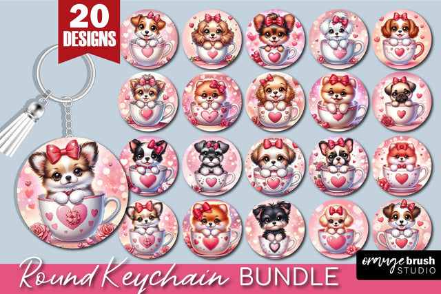 Valentine Keychain Bundle, Dog Round Keychain Sublimation Sublimation OrangeBrushStudio 