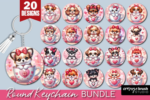 Valentine Keychain Bundle, Dog Round Keychain Sublimation Sublimation OrangeBrushStudio 