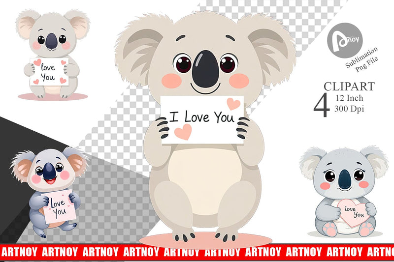 Valentine Koala Cartoon Clipart Sublimation artnoy 