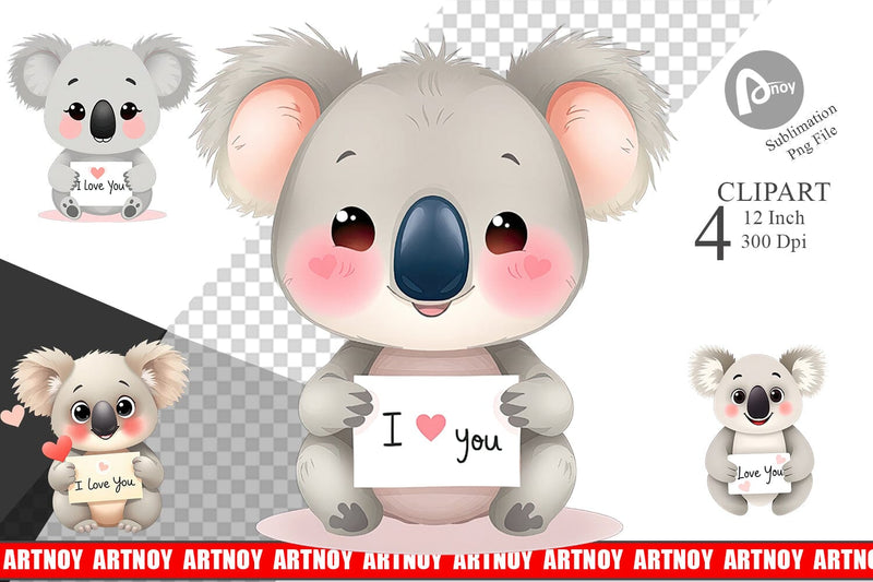 Valentine Koala Cartoon Clipart Sublimation artnoy 