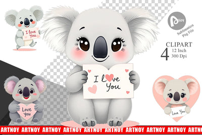 Valentine Koala Cartoon Clipart Sublimation artnoy 