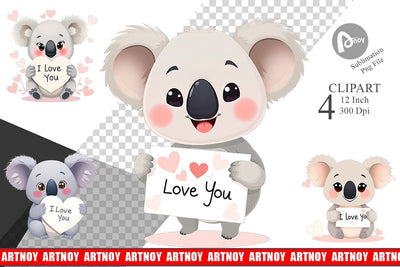 Valentine Koala Cartoon Clipart Sublimation artnoy 