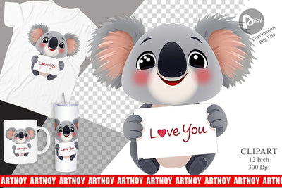 Valentine Koala Cartoon Clipart Sublimation artnoy 