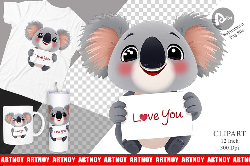 Valentine Koala Cartoon Clipart Sublimation artnoy 