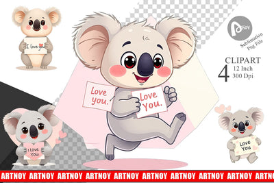 Valentine Koala Cartoon Clipart Sublimation artnoy 