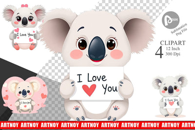 Valentine Koala Cartoon Clipart Sublimation artnoy 