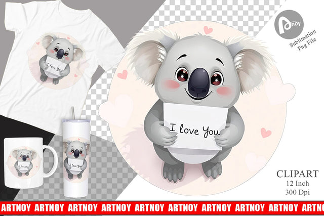 Valentine Koala Cartoon Clipart Sublimation artnoy 