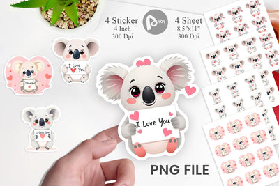 Valentine Koala Cartoon Sticker Sublimation artnoy 