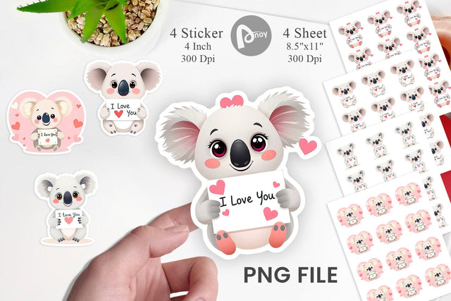 Valentine Koala Cartoon Sticker Sublimation artnoy 