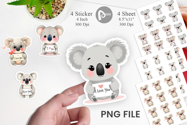 Valentine Koala Cartoon Sticker Sublimation artnoy 