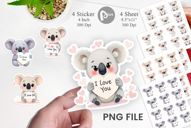 Valentine Koala Cartoon Sticker Sublimation artnoy 