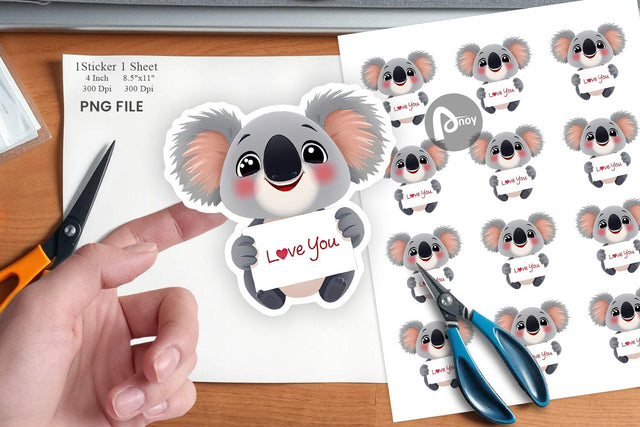 Valentine Koala Cartoon Sticker Sublimation artnoy 