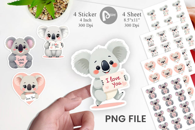 Valentine Koala Cartoon Sticker Sublimation artnoy 