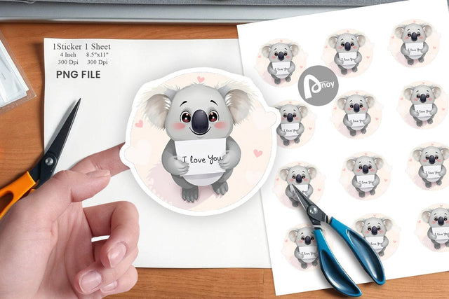 Valentine Koala Cartoon Sticker Sublimation artnoy 