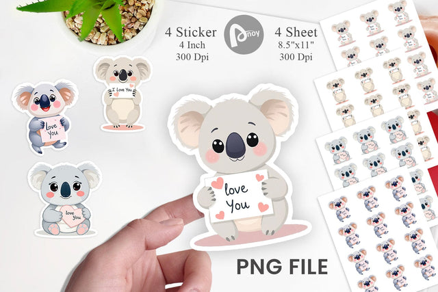 Valentine Koala Cartoon Sticker Sublimation artnoy 